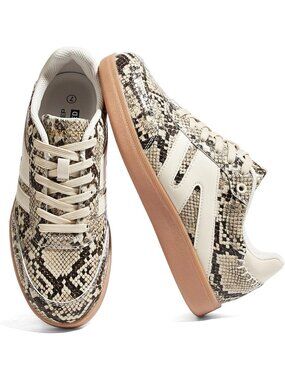 Women's Beige Snake Classic Retro Gum Sole Fashion Casual Tennis Skate Sneakers